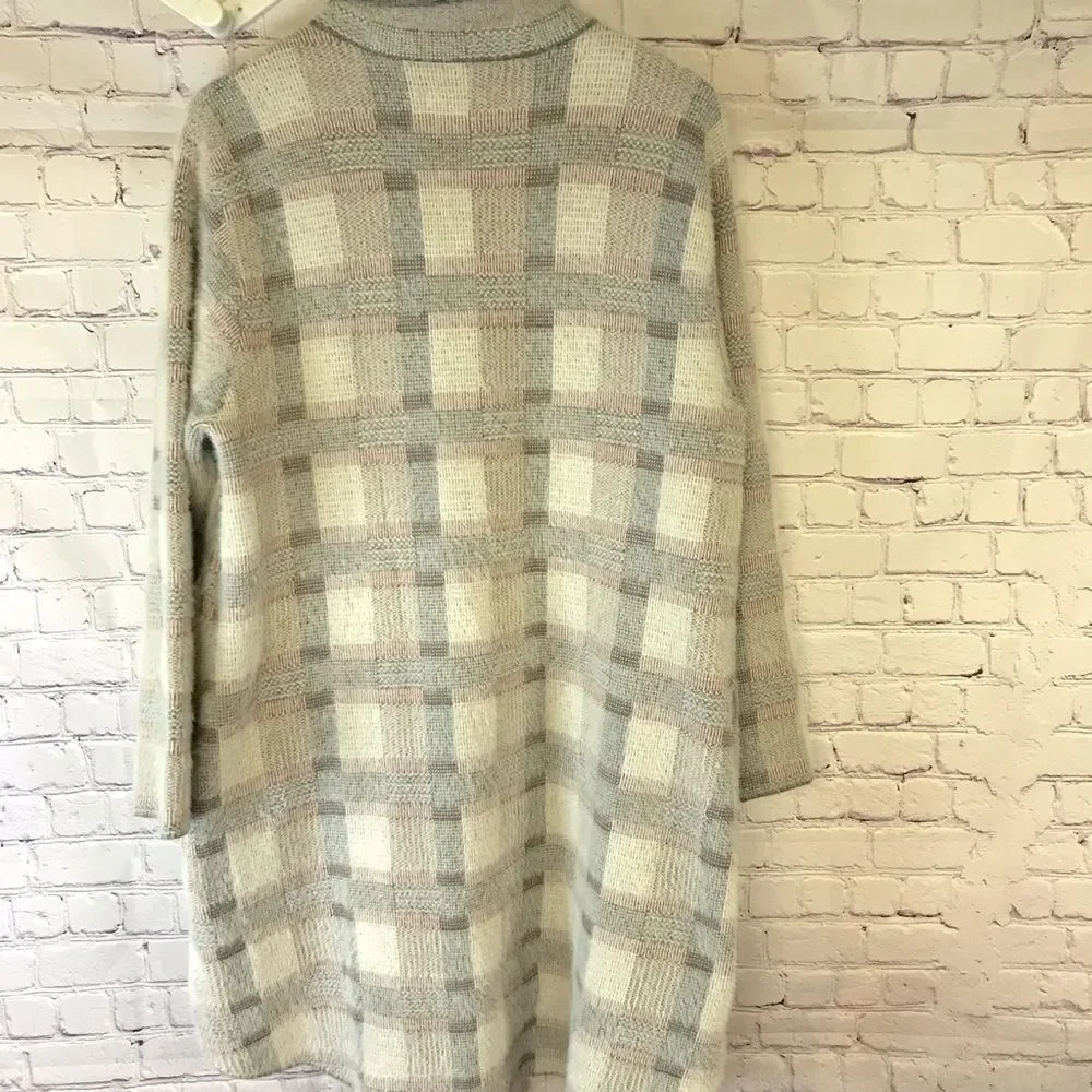 Anthropologie Pilcro Eliza Cream Plaid Sweater Longline Jacket Coat Shacket L